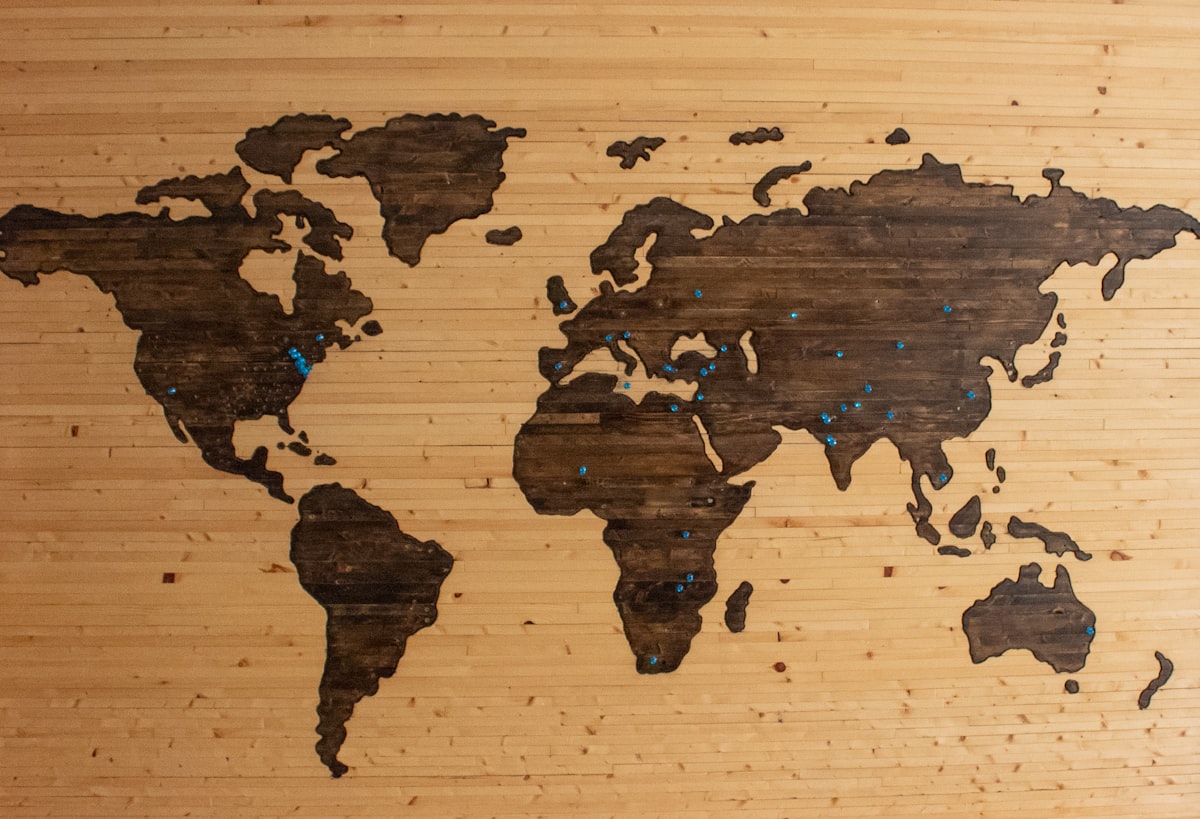 World map with travel pins